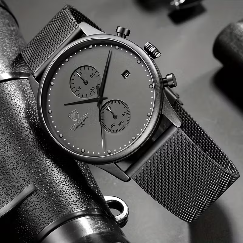 ⌚ CHEETAH Men’s Luxury Chronograph Watch ✨ | Quartz Precision ⏱️ | Steel Mesh Band ⛓️