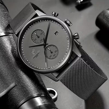 ⌚ CHEETAH Men’s Luxury Chronograph Watch ✨ | Quartz Precision ⏱️ | Steel Mesh Band ⛓️