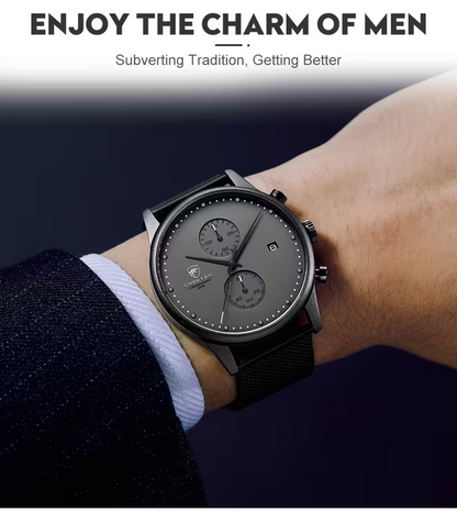 ⌚ CHEETAH Men’s Luxury Chronograph Watch ✨ | Quartz Precision ⏱️ | Steel Mesh Band ⛓️